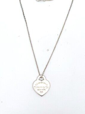 Tiffany & Co Sterling "Please Return To" Heart Pendant Necklace - 16"